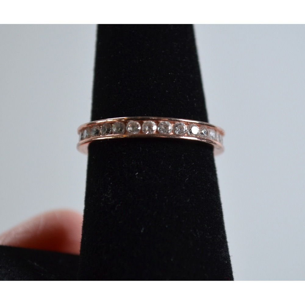 IBB CN 925 Rose Gold Tone Band Ring N925 w/ Clear‎ Rhinestones Size 6.75
